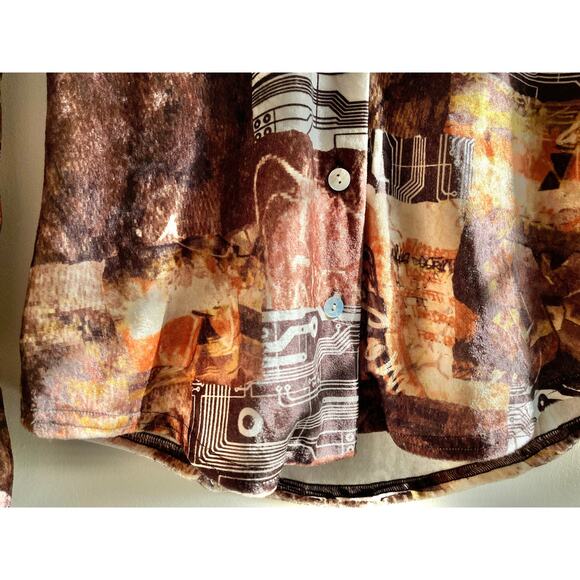 Vintage 90s Bebe Velour Cyber Grunge Top | Bronze Circuit Print | XS/S - Picture 4 of 8